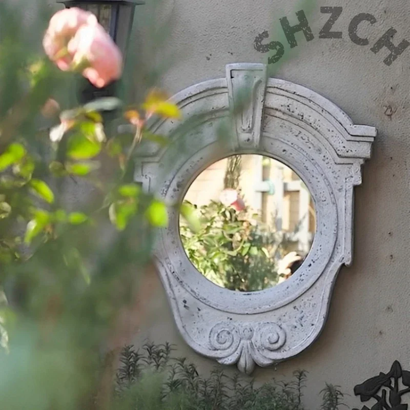 Vintage-Style Outdoor Wall Mirror with Textured Magnesium Oxide Frame, Weatherproof for Patio or Garden Decor