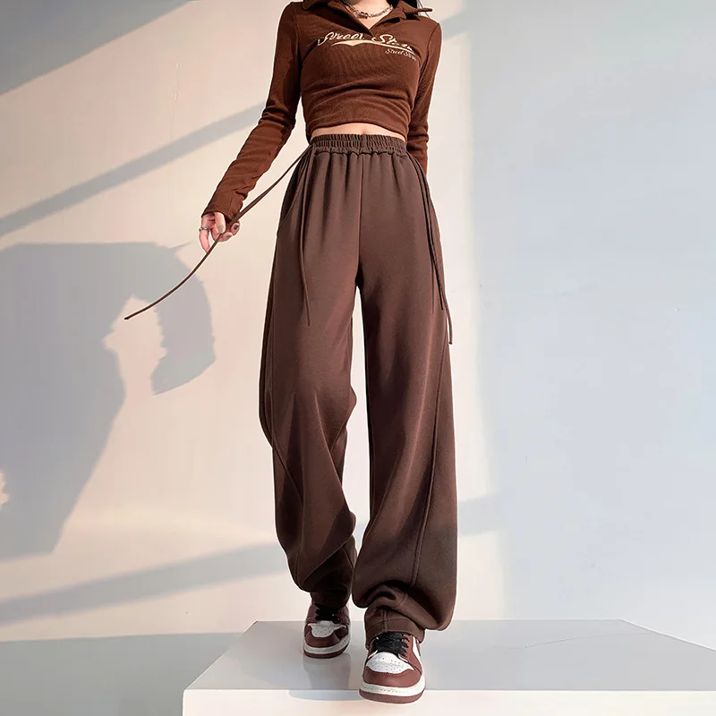 New Arrival Loose Fit Sweatpants for Women, Korean Style High Waist Wide Leg Pants, Young Girl Fashion Streerwear Trousers