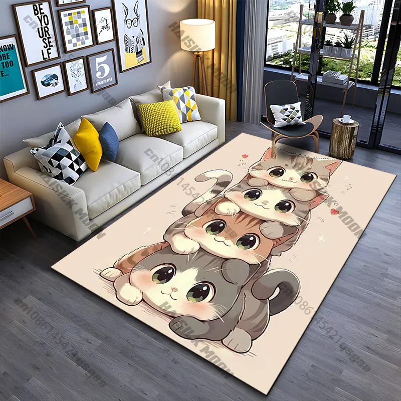 Adorable cats stacked together carpet Yoga living room room decor children's crawling mat doormat area rug games mat
