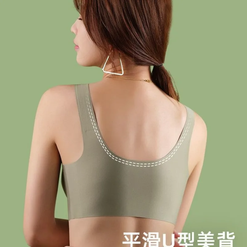 High Quality Non-trace Underwear Summer Women\'s Yoga Sports Vest A Piece of Non-underwire Holding Non-trace Sleep Ice Silk Bra