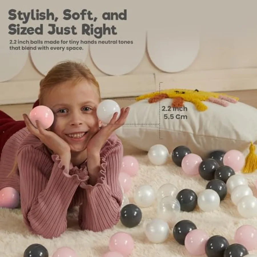 Ball Pit Balls 100 bolas de colores neutros 5,5 cm bolas de plástico suaves sin BPA para parque infantil de bebé y casa de rebote a prueba de golpes a