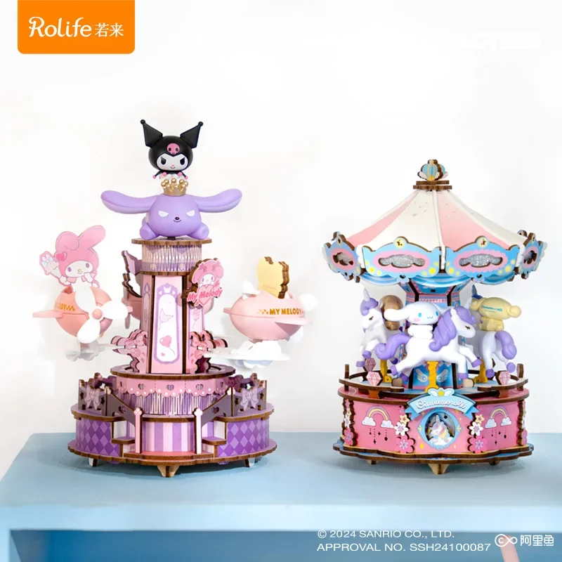 Nieuwe Sanrio Houten Bouwstenen Droom Pretpark Octaaf Cinnamoroll Kuromi My Melody Gemonteerd Model Speelgoed Collectie Gift