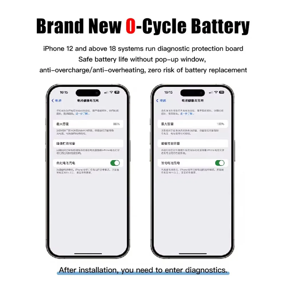 Batería de diagnóstico de 5 piezas que muestra la pieza genuina sin mensaje emergente para iPhone 12 13 Pro max 14 Plus 15Pro max 14Pro reemplazo de batería
