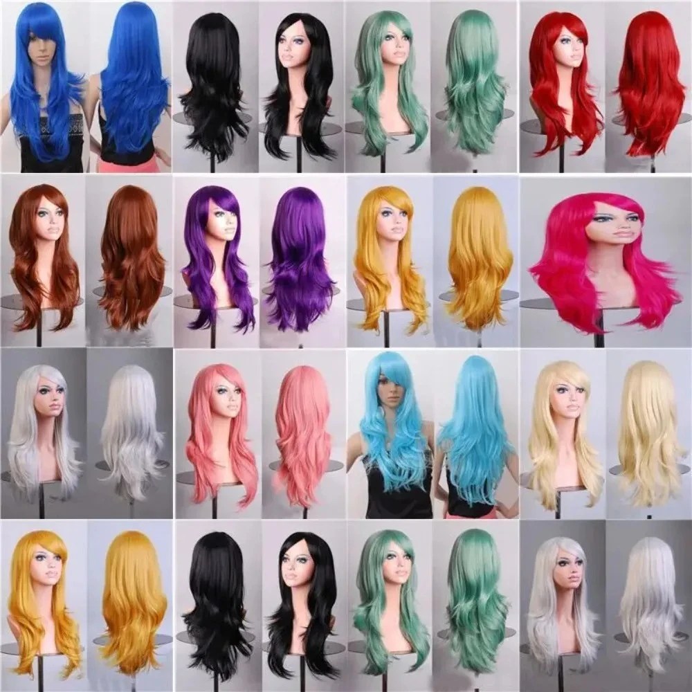 

70cm Curly Long Pink Cosplay Wig Hair Pieces Synthetic Hair Gray Pink Blonde Wigs for Black Women Peruk Wigs Free Wig Cap