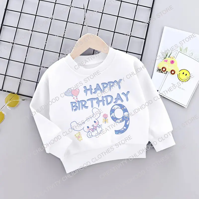 Sanrio Children Sweatshirt Baby Cinnamoroll Birthday Number 1-14 Y2k Kawaii Pullover Anime Cartoons Girl Boy Kids Casual Clothes