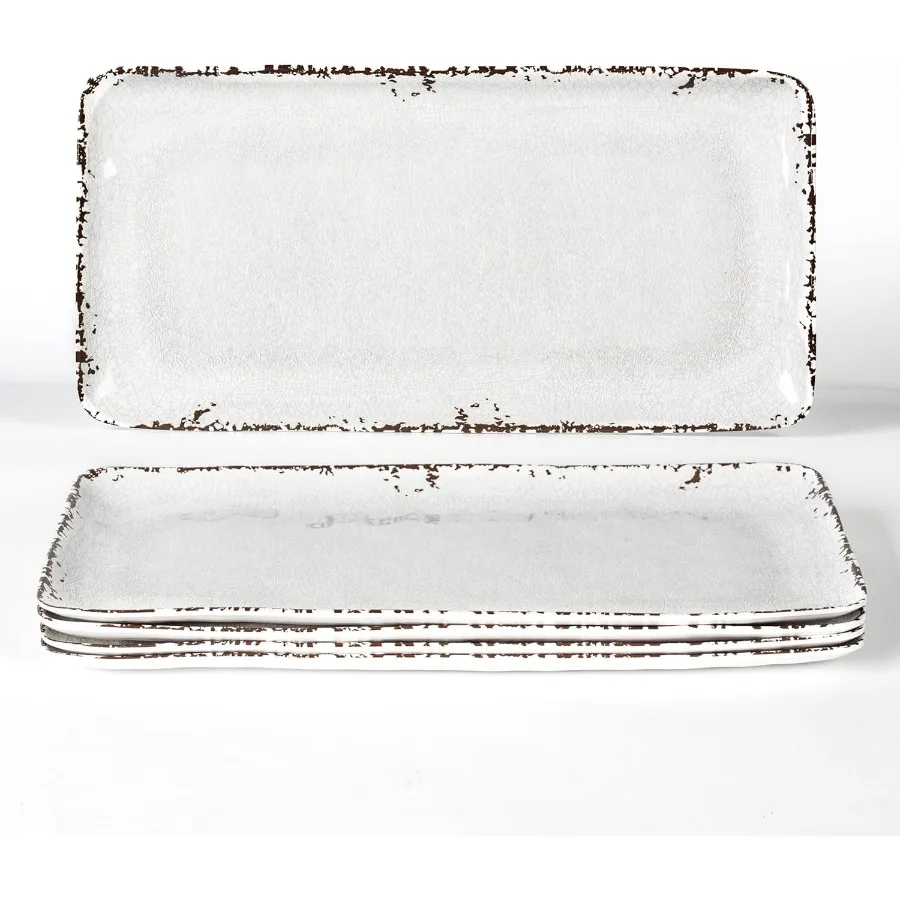 

4Pack 14 x 7 White Reusable Farmhouse Melamine Serving Platters Set for Cookie Appetizer Charcuterie Snack and Party Food Displ