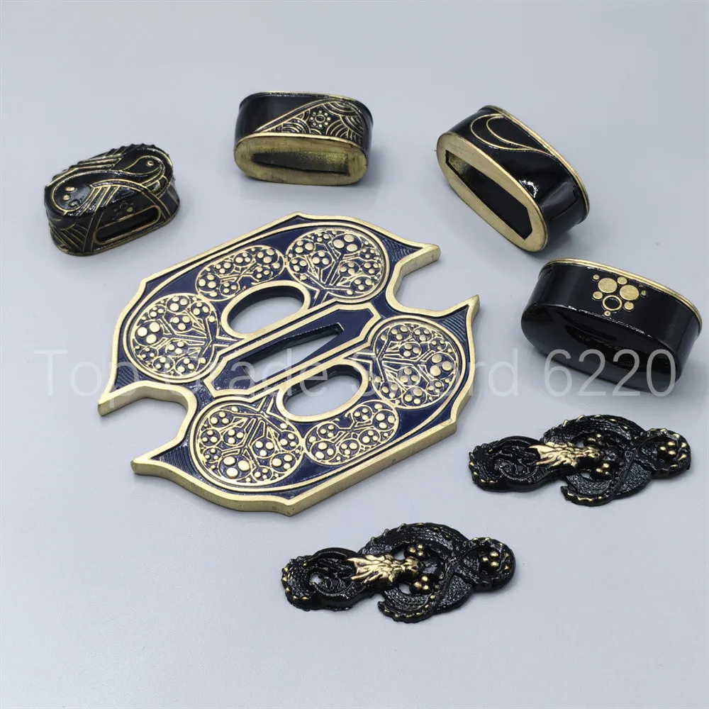 Unique Copper Brass Carved Tsuba Fuchi Menuki Kashira Koijichi Koijiri Fittings For Japanese Officer Sword Samurai Katana Parts
