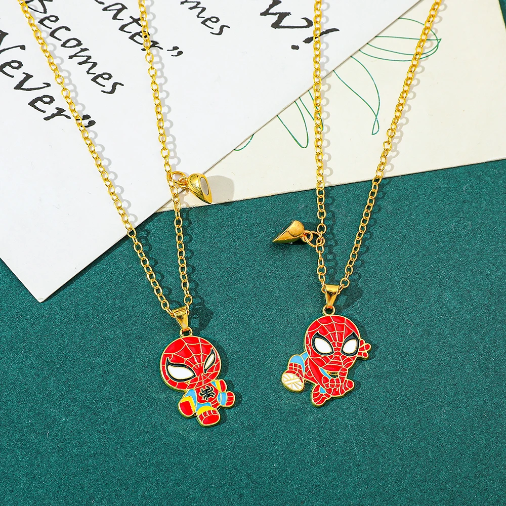 Spiderman Herzförmiger Magnetanhänger Halskette Cartoon Niedlicher Superhelden-Filmcharakter Schmuck Trendiges Geschenk für Freunde – Detail 4