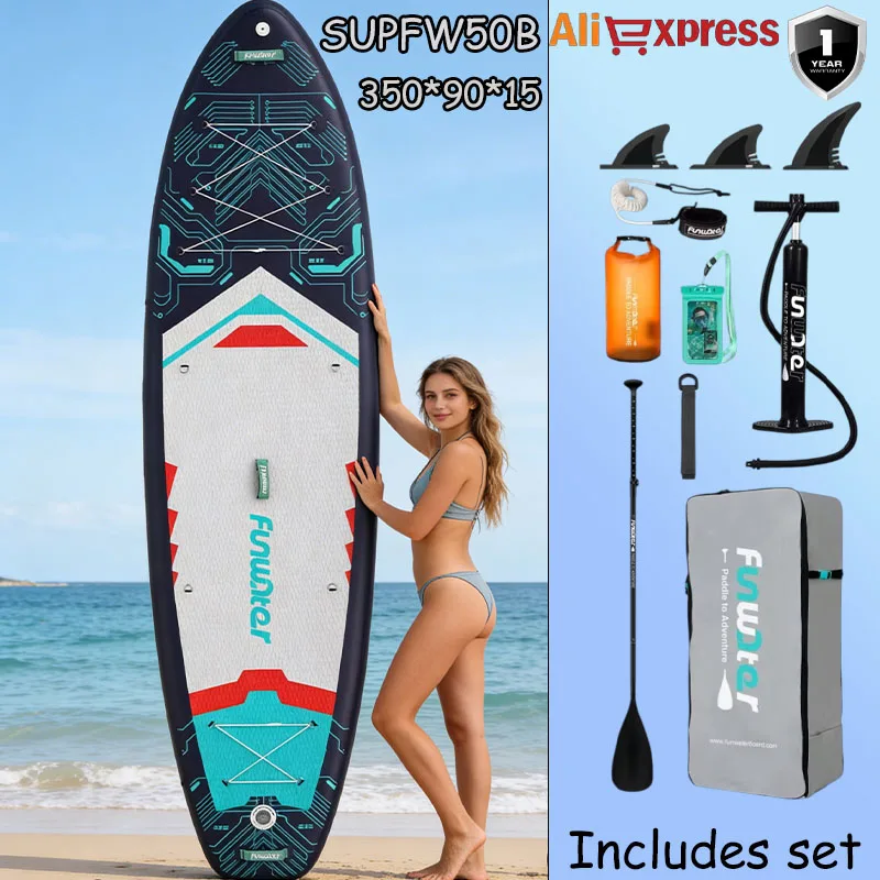 Funwater SUPFW50B Ultraleichtes aufblasbares Paddleboard 350*90*15 für Erwachsene, Wasser-Yoga, Angeln, Reisesurfen, rutschfestes Paddleboard