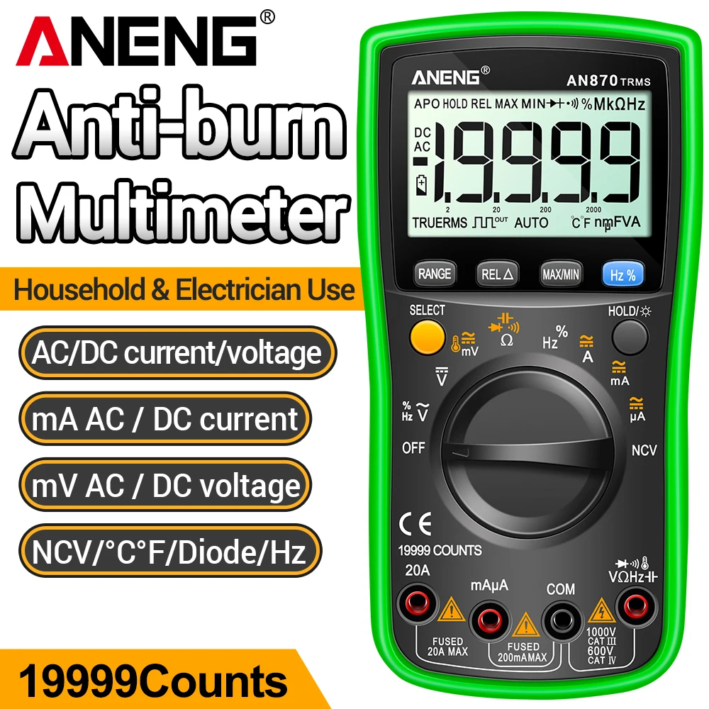 ANENG AN870 Digital Multimeter True Rms 19999 Count AC/DC Current Voltage Capacitance Resistance Meter Profesional NCV Tester To