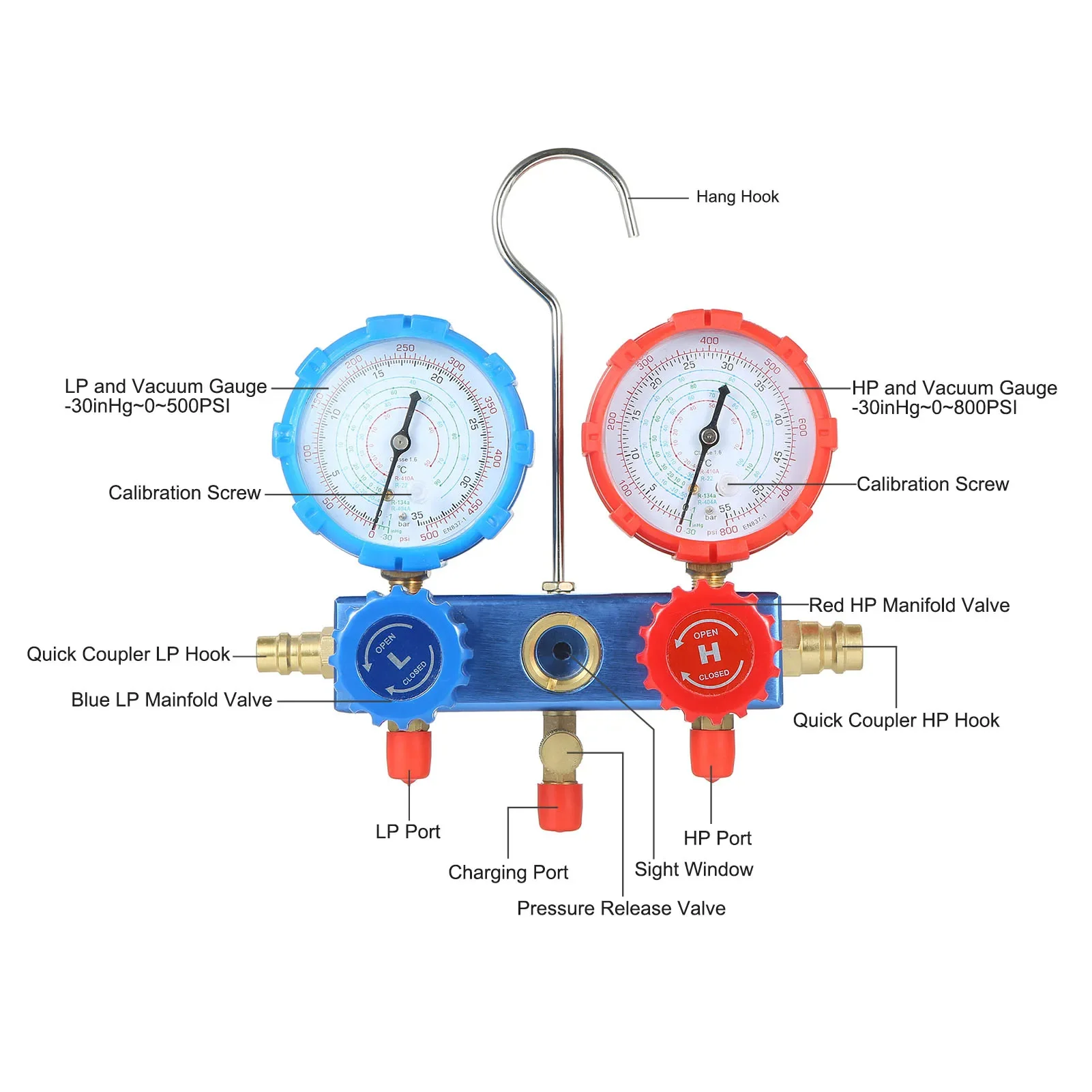 AC Air Conditioner Manifold Meter for R22, R410A, R134a, R404A with Automatic Refrigerant Diagnostic Tool Kit