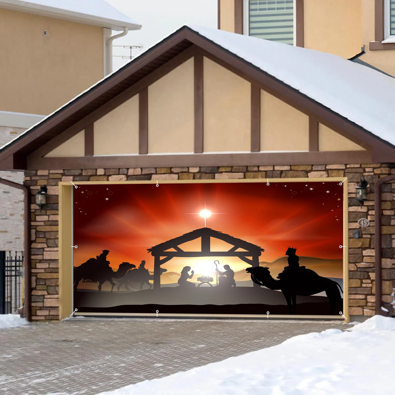 Christian Birth of Jesus Garage Wall Background Christmas Berle Star Angel Nativity Outdoor Home Courtyard Garage Door Frame