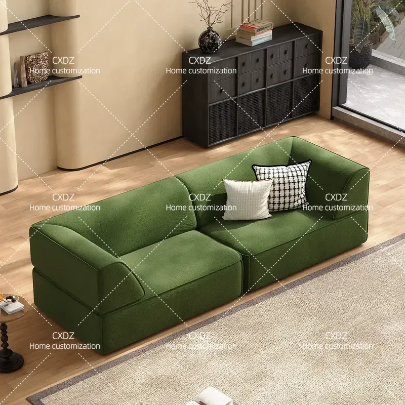 Retro Green Fabric Straight Row Sofa Tofu Block High End Living Room Home Apartment Clothing Store