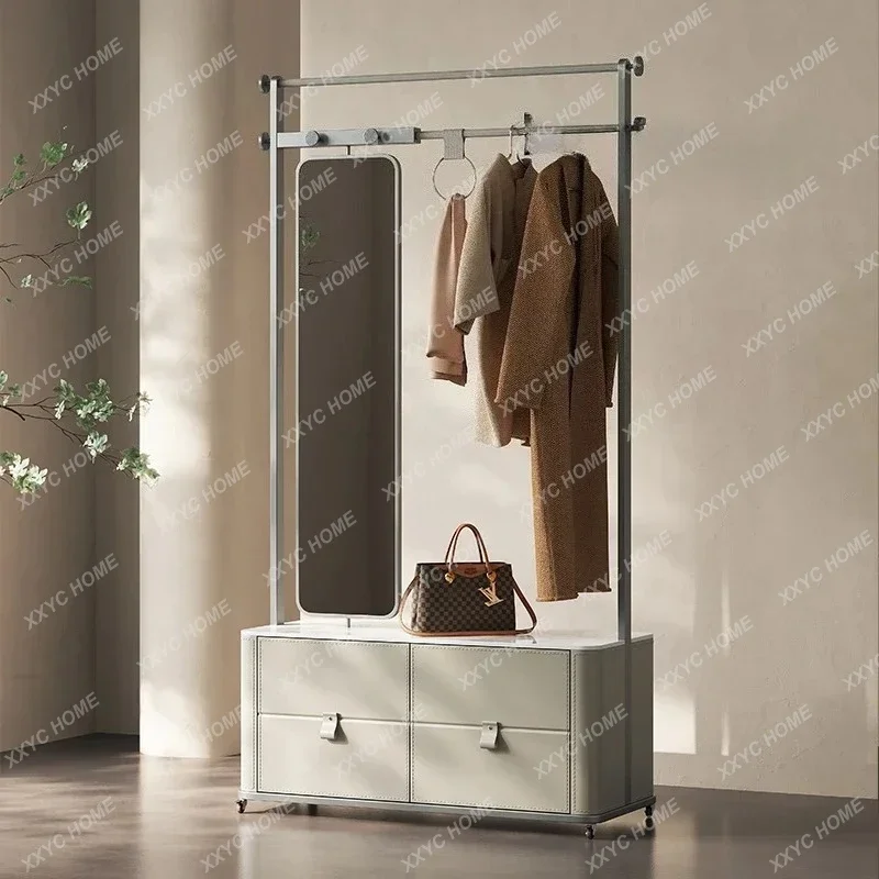 

Coat rack high-grade light luxury full-length mirror storage cabinet integrated stainless steel bedroom removable hanger