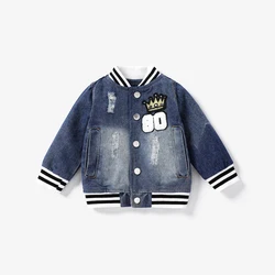 PatPat Baby Boy Hole Design Trendy Basic Long Sleeve Denim Jacket