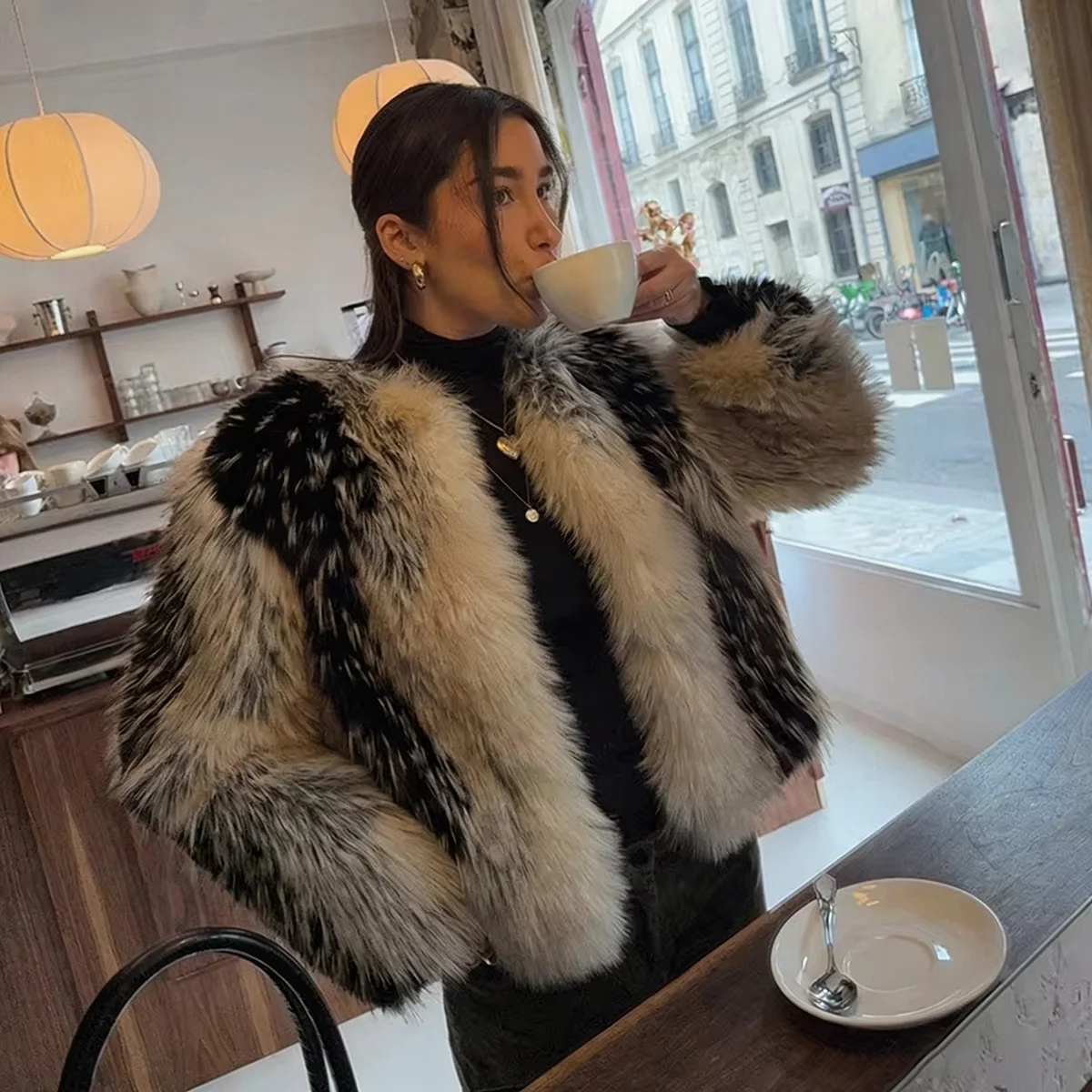 Women's Short Faux Fur Coat Striped Black White Fluffy Warm Winter Jacket Y2K Streetwear TikTok Viral It Girl Luxury Outerwear