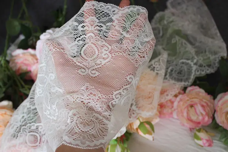 2yard Stretchy Floral Lace Ribbon DIY Crafts Supplies Lace Tape Dress Clothing Top Bra Decoration 22.5cm White Lace Trimming