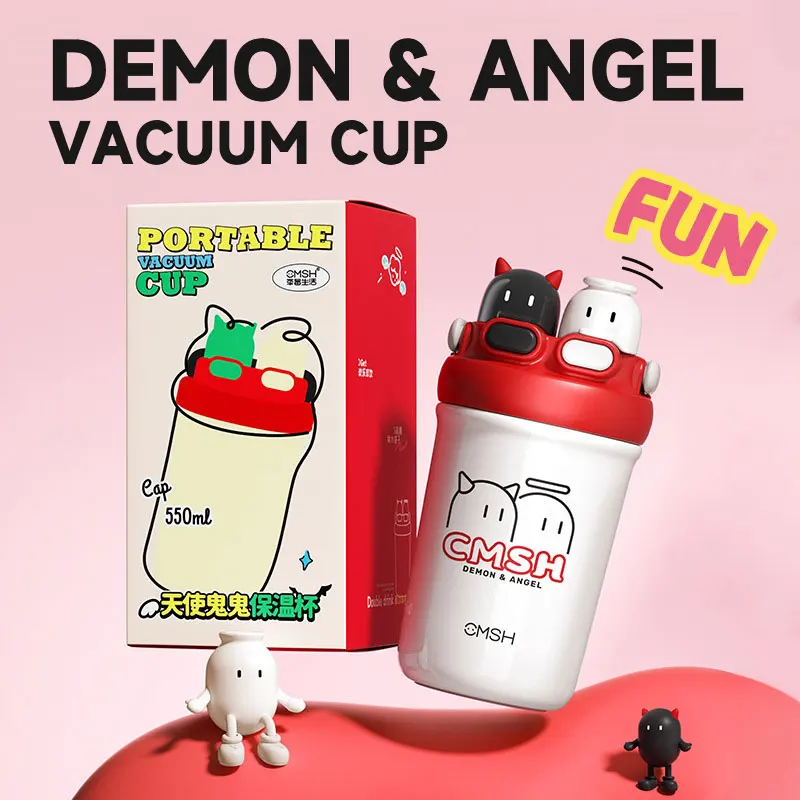 

550ML Demon & Angel Stainless Steel Vacuum Flask Cup Portable Travel Straw Mug Fashion Coffee Mug Milk Tea Mug Ice Water Bottle