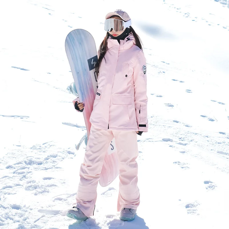 New Fashion Ski Suit Women's Single Double Board Windproof Waterproof Warm Clip Cotton Outdoor Thickened Ski Suit Set