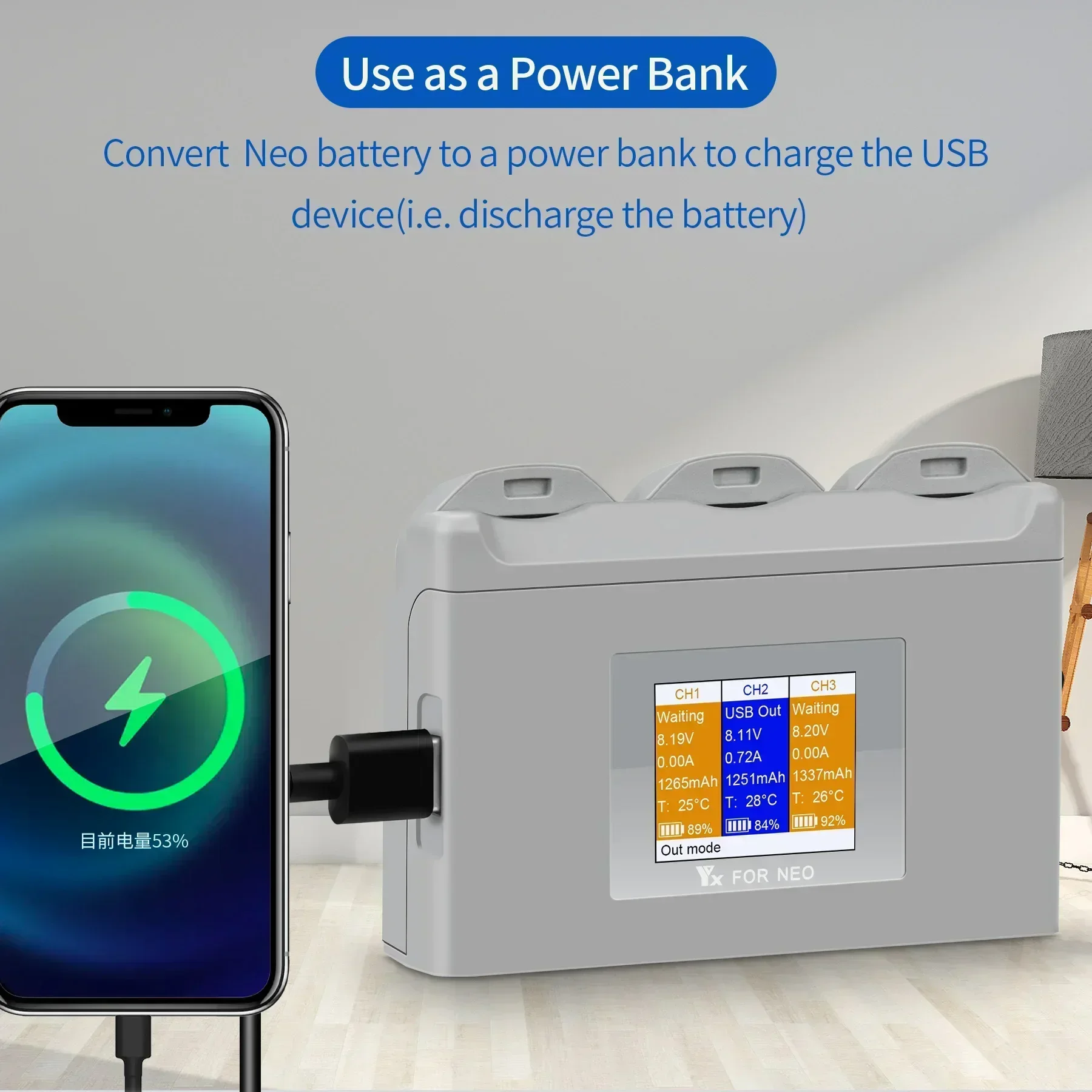 Three-Way Charging Hub for DJI NEO Digital Color Charger Battery Manager Battery Maintenance Charge Case Station Drone Accessory