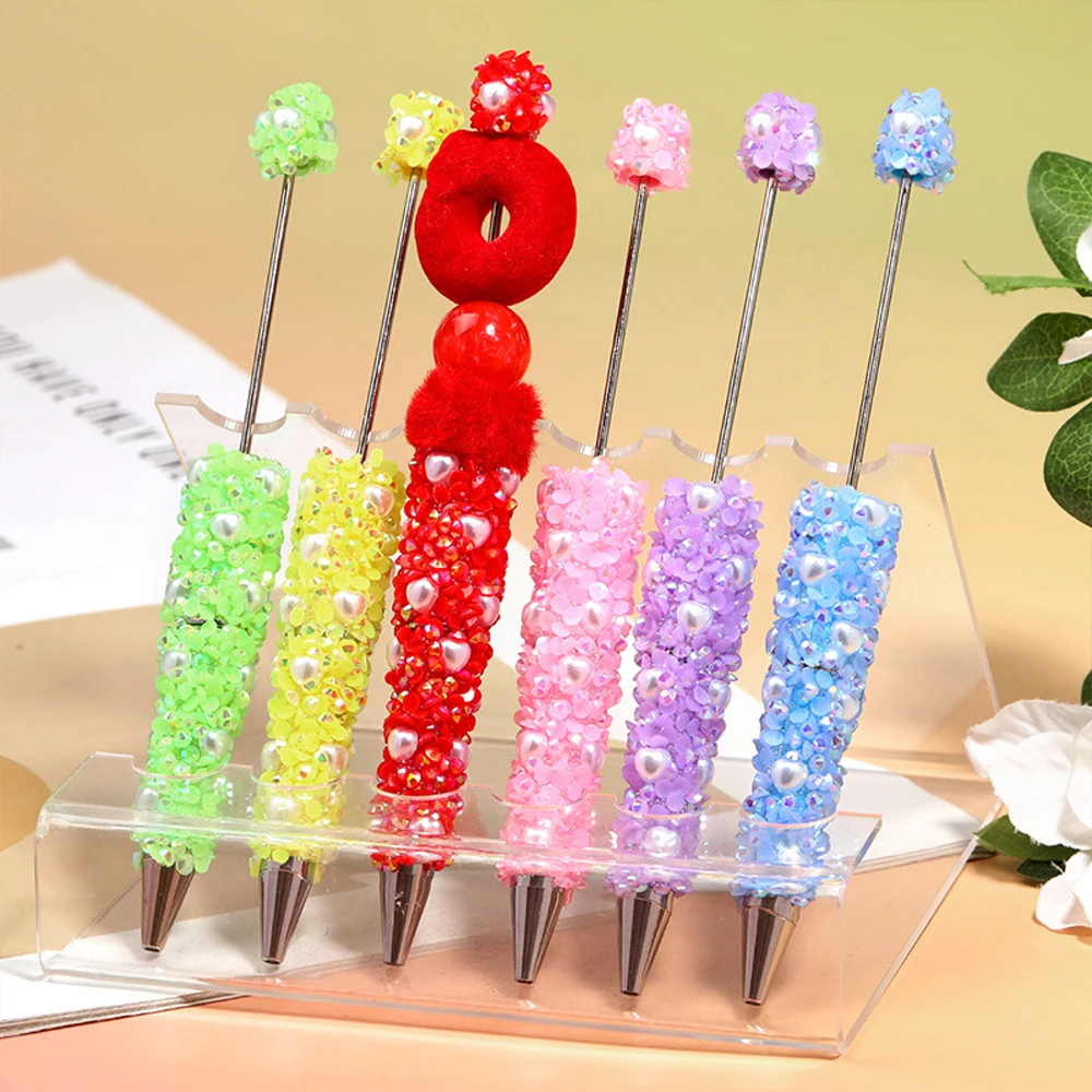 12-60PCS New Arrival Cute Mini Bead Pen DIY Full Rhinestone Beaded Ballpoint Pen Multi-color Handmade Craft Writing Pen
