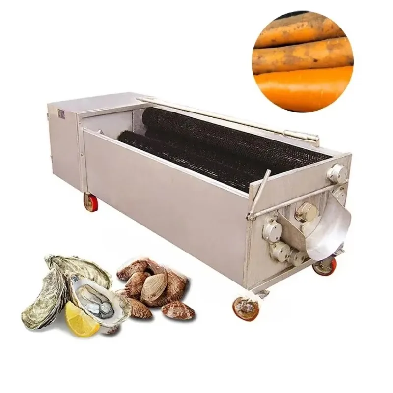 Automatic Roller Brush Potato Washer Peeling Polisher Seafood Vegetable Fruit Washing Cleaning Machine For Food Processing