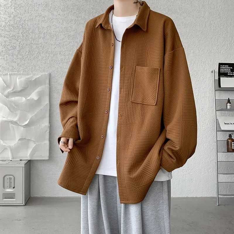 

Vintage Long-sleeved Shirt for Men Spring Autumn Corduroy Casual Mens Coat Baggy Shirts Men Design Japanese Teens Men Clothing