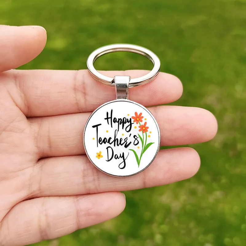 2023 Teacher Keychain Gifts Blessed Teacher Teacher's Day Souvenir Glass Dome Handmade Pendant Alloy Keyring Jewelry