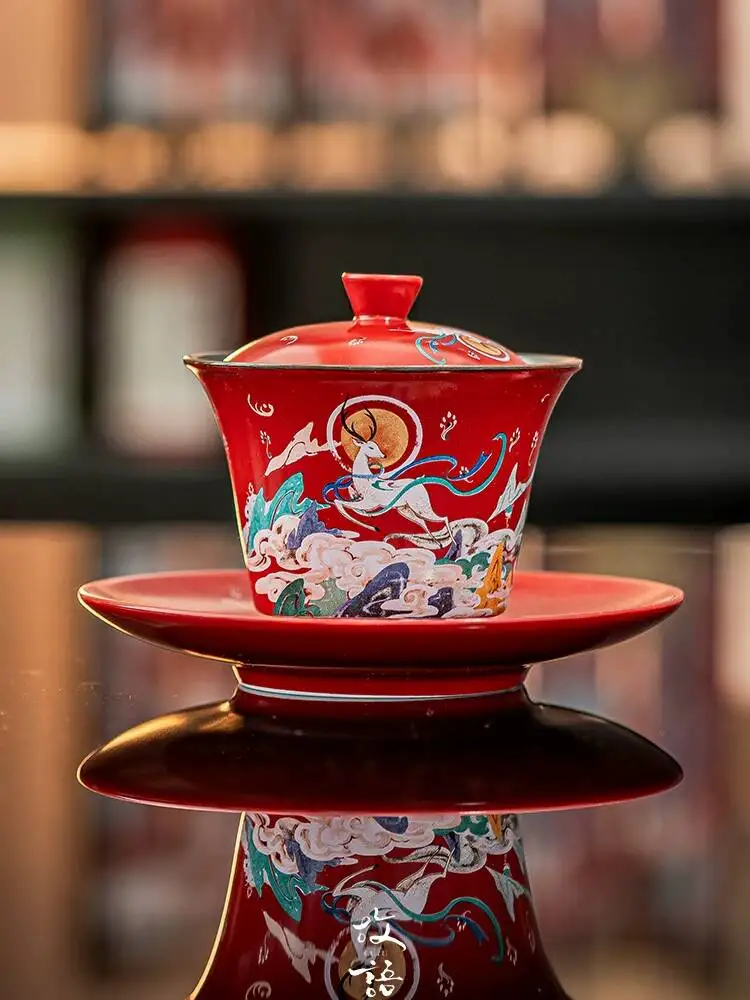 Hometown Dunhuang Nine-Color Deer Covered Bowl, Personal Making, Kung Fu Set, Non-Hot, Men's And Women's Tea Bowl As A Gift