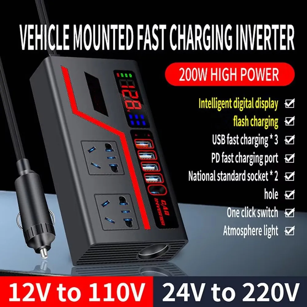 

120W Car Power Inverter USB Charging Socket Auto Charger Converter Adapter C 12V/24V To AC 220V Car Power Converter