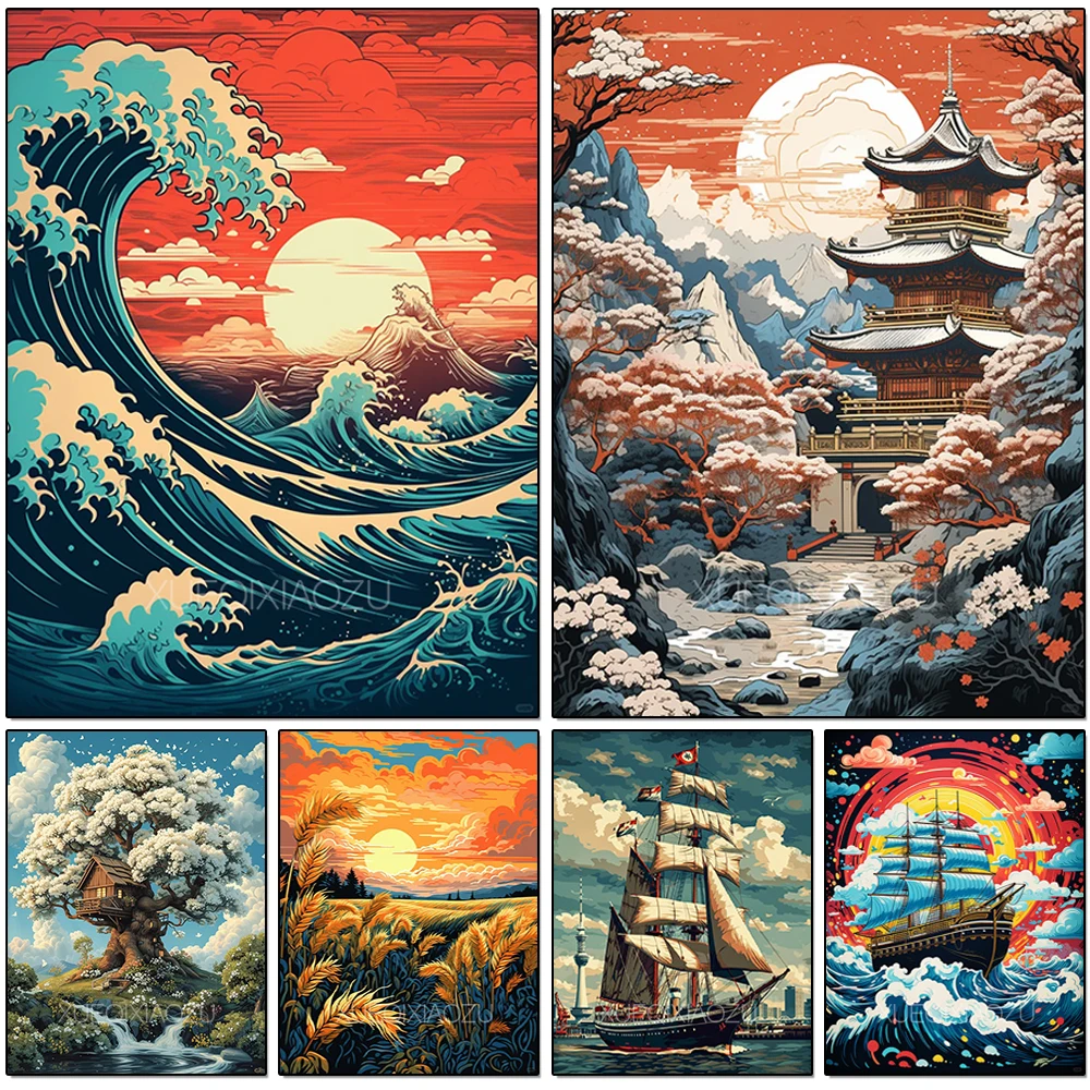 

1PC DIY 5D Diamond Painting Waves Sailboat Art New Series 2025 Sunset Full Mosaic Cross Stitch Set Home Wall Decoration Gift