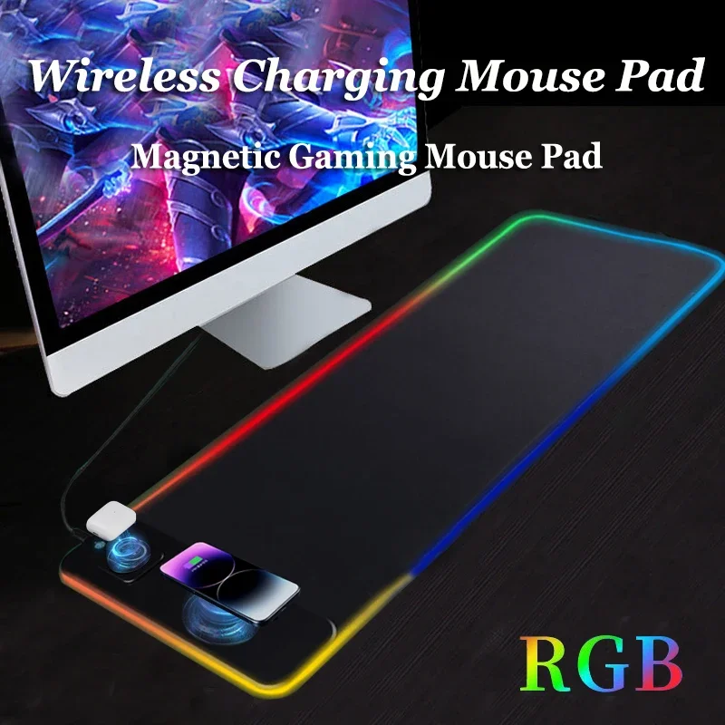 Magnetic Wireless Charging RGB Luminous Mouse Pad Charger Phone Gaming Mousepad Desktop PC Laptop Computer Mouse Mat Desktop Pad