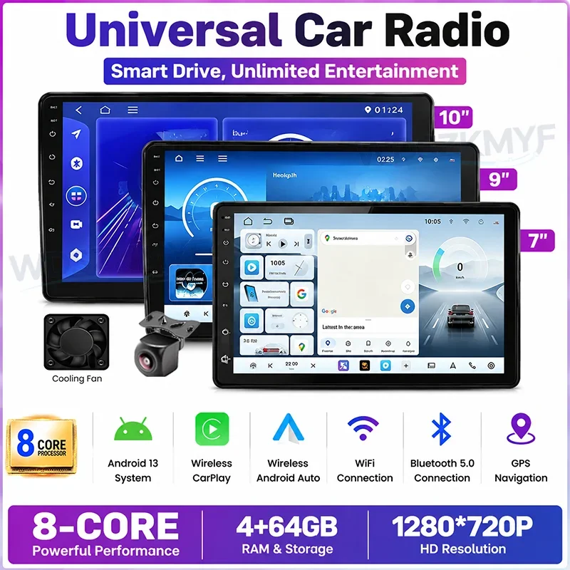 Android 13 Universal 2Din Car Radio Stereo 7/9/10 Inch 8‑Core 4GB+64GB GPS Navigation WiFi Bluetooth Auto Multimedia Head Unit