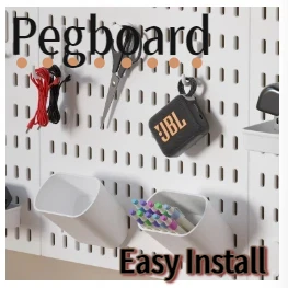 Plastic Peg Board Wall Panel 2 Way Install (Screw + No Drill Adhesive), Desktop Backboard Organizer