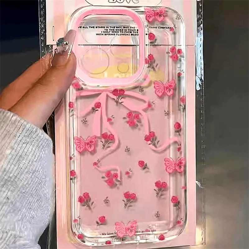 Elegant Pink Butterfly Rose Floral Phone Case For Samsung Galaxy S26 S24 S25 S23 Ultra Plus A56 A35 Note20 A54 A53 A36 A55 Cover