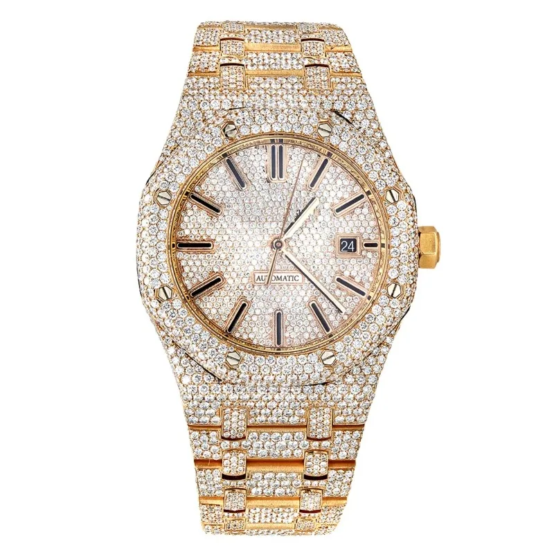 

Jewels Luxury Gold Moissanite Watch Roman Number High Quality Hop Full CVD Diamond Watch Men's Iced Out Quartz Watches