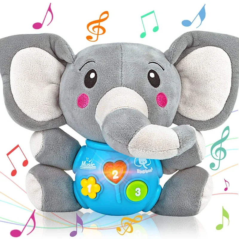 Cute Soothing Doll Plush Elephant Music Baby Sensory Toys Cute Stuffed Aminal Light Up Tummy Time Newborn Kawaii Gifts for Kids