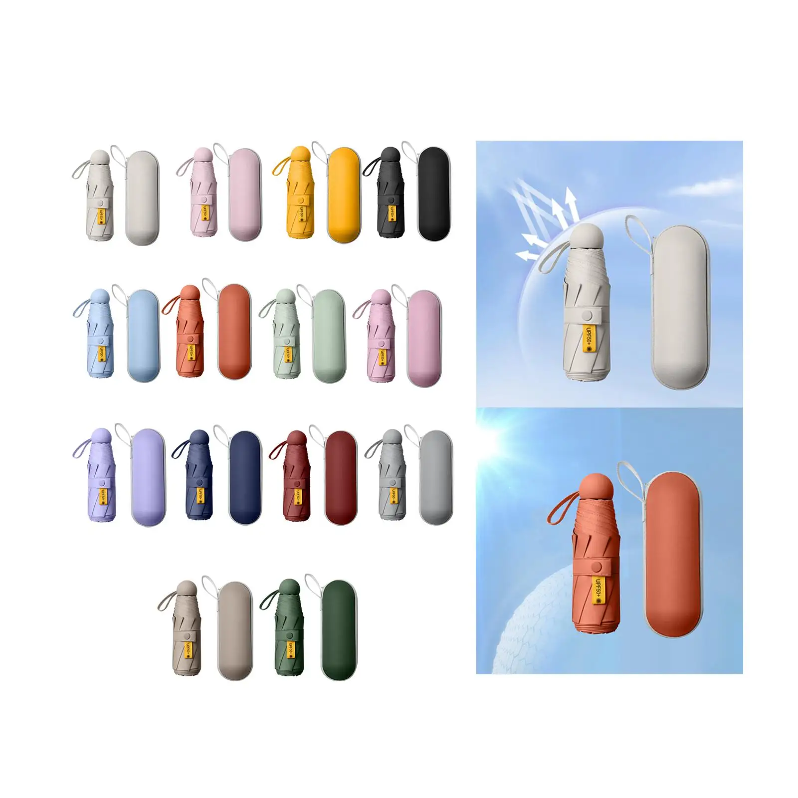 Travel Sunshade Umbrella Pocket Umbrella Small Folding Umbrella Durable for Sunny and Hot Outside Windproof Collapsible Compact