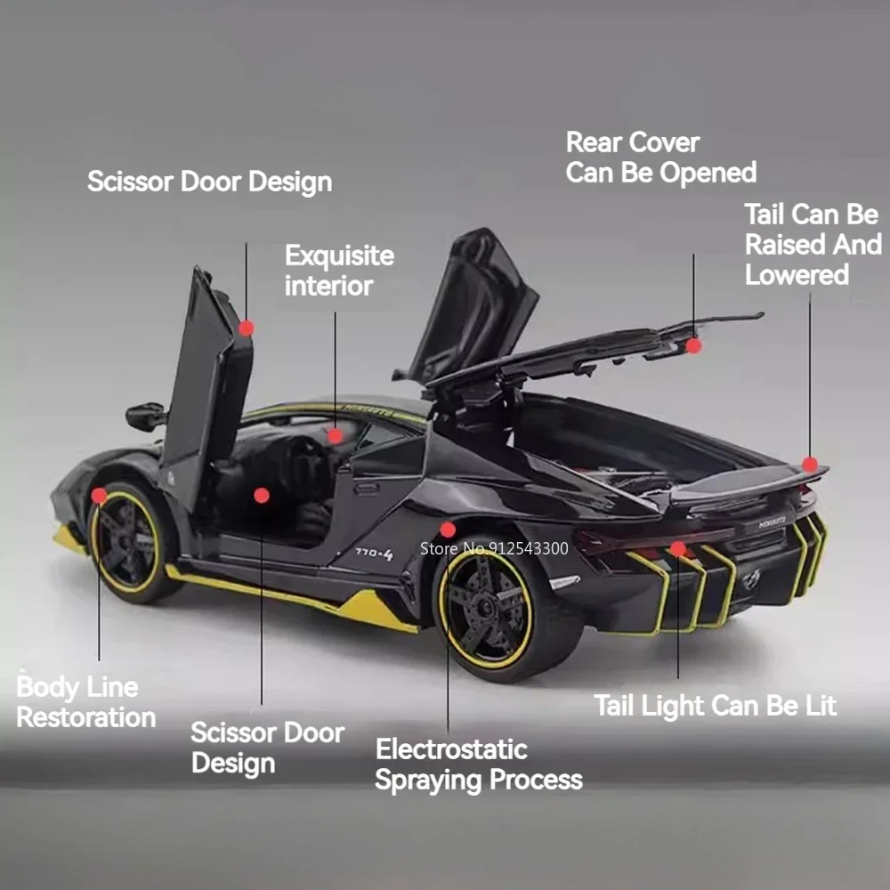 1:32 LP770-4 LP740 Auto Model Speelgoed Metalen Diecast Deuren Geopend Geluid Licht Trek Racing Voertuig Modellen Speelgoed Collectie Geschenken