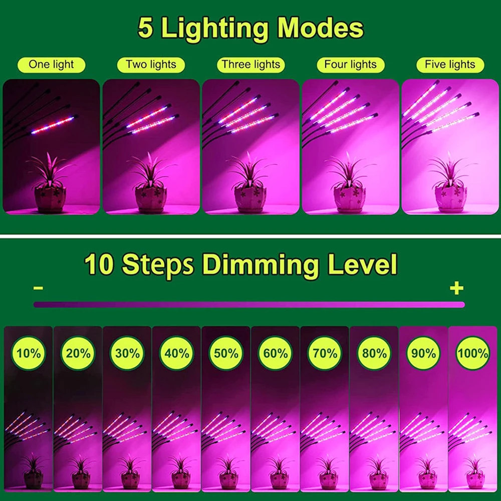 5 Heads With Bracket LED Grow Light USB Phyto Lamp Full Spectrum Fitolamp Control Phytolamp For Plant Seedlings Flower Home Tent