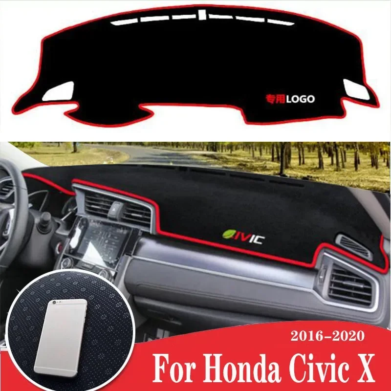 Коврик для крышки приборной панели автомобиля, коврик для Honda Civic X 10, 2016, 2017, 2018-2020, коврик для защиты светильник, коврики, анти-УФ аксессуары