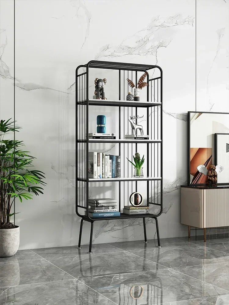 Luxury Bookshelf Storage Rack Nordic Floor To Ceiling Multi-layer Wrought Iron Display Rack Art Living Room Study