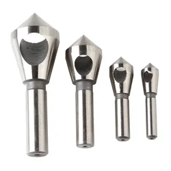 4pcs Titanium-Plated Coated Countersink Drill Bit Set HSS Deburring Chamfering Cutter Metal 90 Degree Round Shank Hole Cutter