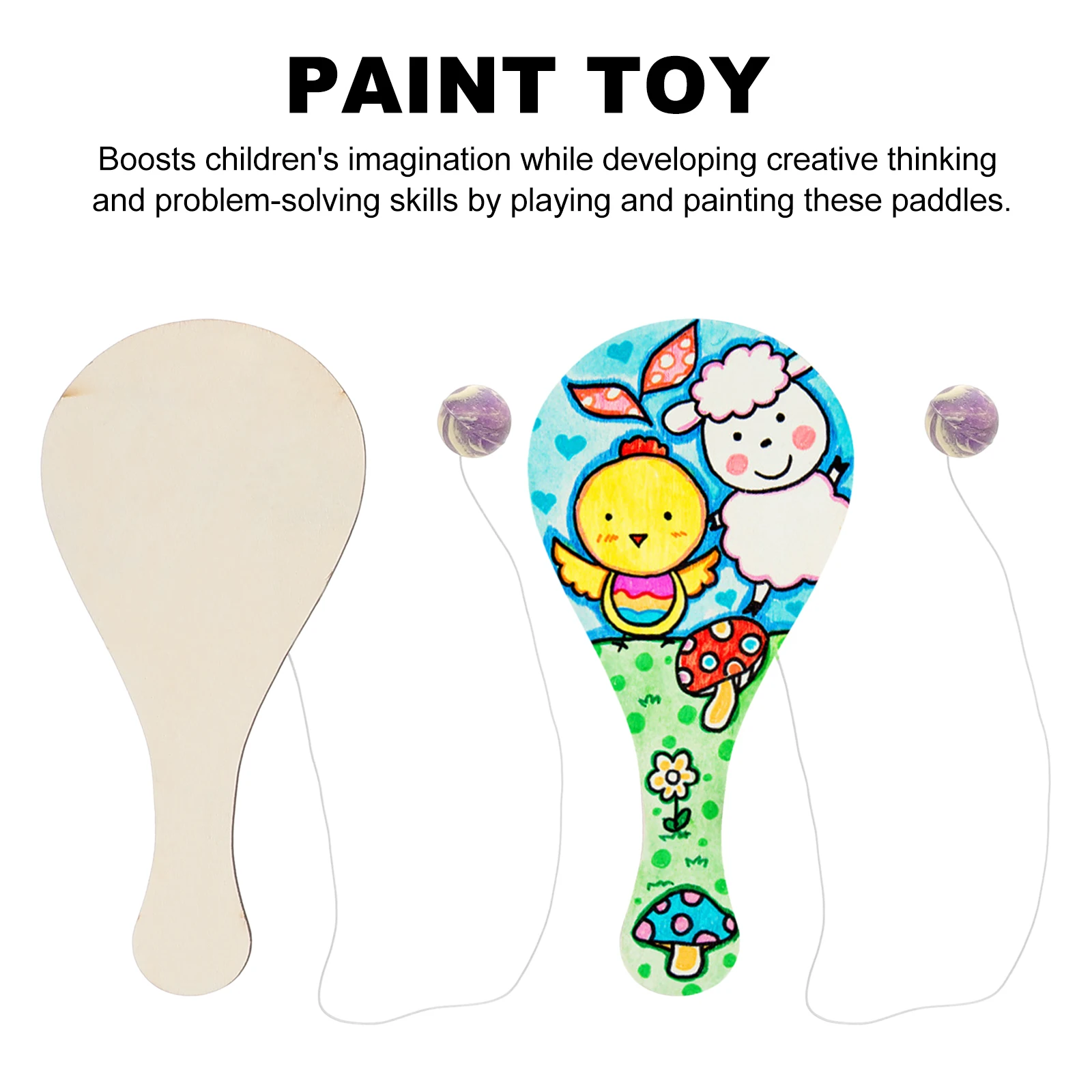 6 Pcs 어린이를위한 나무 라켓 패들 공 손 그림 DIY 크리 에이 티브 장난감 어린이 교육 실내 야외 재미있는 게임