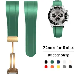 22mm Rubber Strap for Rolex Submariner Silicone Belt Metal Magnetic Folding Buckle Men Bracelet Replacement Wristband Curved End