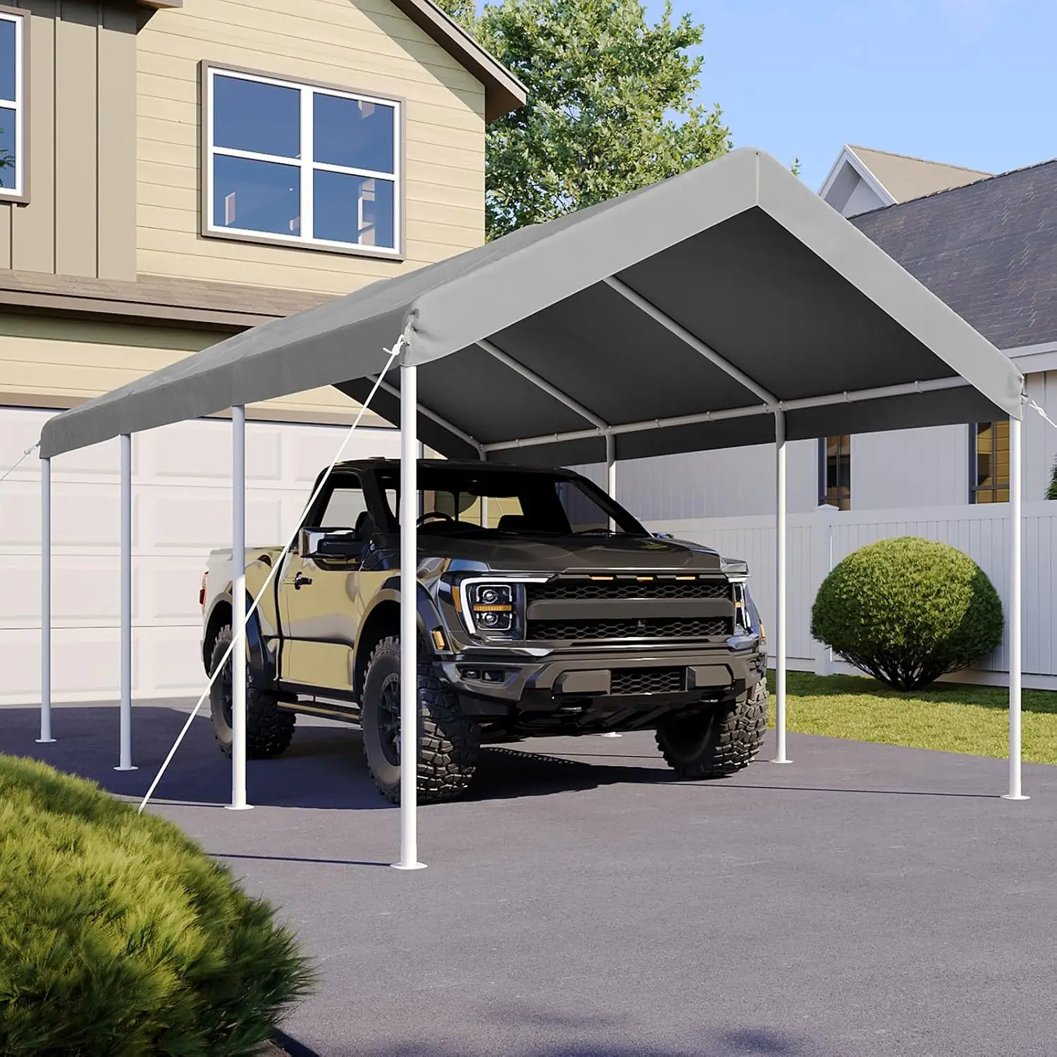 Portable Garage for Cars Boats Trucks, Outdoor Car Tent, Steel Frame, Stakes & Ropes Included, All-Weather Protection
