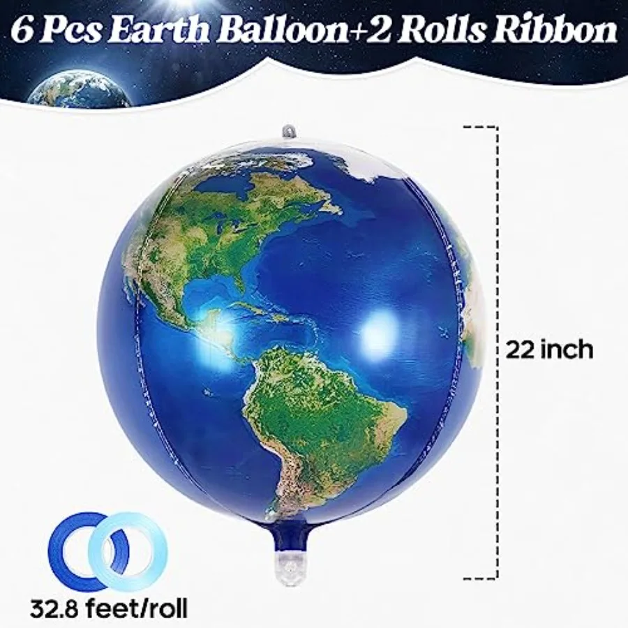 22인치 지구본 풍선 대형 세계지도 호일 풍선 6개 행성 원형 구체 풍선 지구의 날 여행 모험용