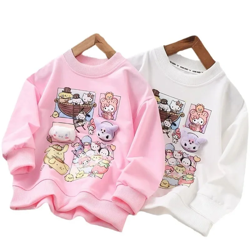 Kawaii Sanrio Anime Kuromi Plush Doll para niños, Sudadera con capucha, ropa de dibujos animados, Cinnamoroll, camisa informal de manga larga, regalos para niños