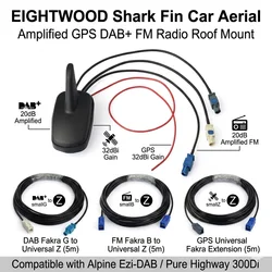 Eightwood Auto GPS DAB+/FM Radio Versterkte Antenne Dak Mount Fakra Haaienvin Antenne En Vervanging Kabel voor Alpine Ezi-DAB