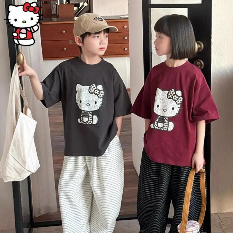 

Child Hello Kitty T-Shirt Girl Leisure Short Sleeve Summer Korean Version Child Cartoon Printing All-Match Loose Cotton T-Shirt